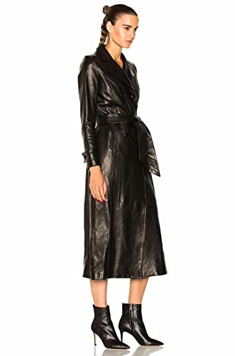 Womens Pure Soft Lambskin Leather Long Trench Coat2