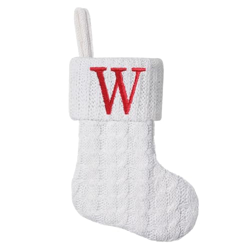 Pxniy White Knitted Mini Christmas Stockings 8 inch, Embroidered Initials