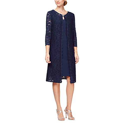 Image of Alex Evenings Womens Midi Scoop Neck Shift Dress with Jacket (Petite and Regular)