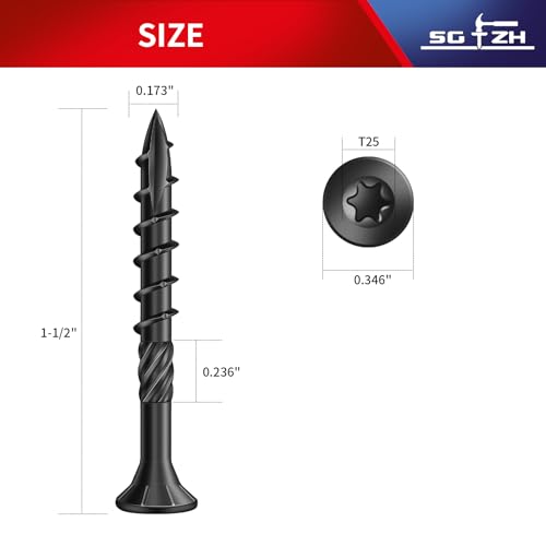 Image of #8 x 1-1 /2 inch Deck Screws (143Pcs) 1lb. Carbon Steel, Black, Flat Head, Rust Resistant epoxy Coated, with T25 Star Bit