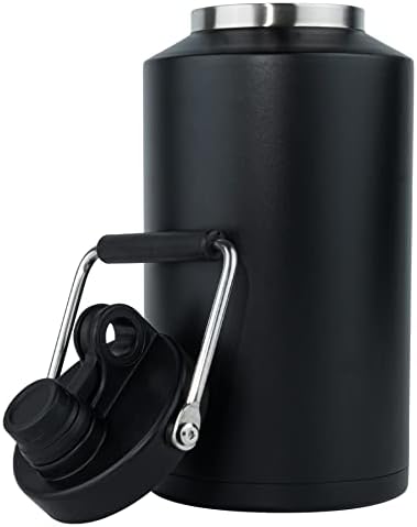 Kerilyn Insulated Gallon Jug with Handle, One Gallon, 128oz Stainless Steel, Large Double Vacuum Water Bottle for Hot & Cold Drinks, Wide Mouth, Sweat Proof, Great for Travel, Hiking & Camping, Black