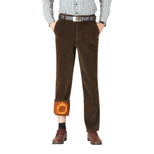 Oanviso Hombre Pantalón De Pana con Forro Polar Chino Pantalone de Traje Elasticos Pantalóns de Trabajo Termico Pantalones Moda Straight Invierno A Caqui XL