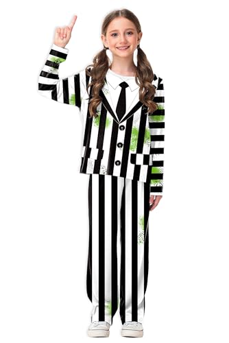 Magrank Halloween Clothes Suit Horror Beetleiuice Shirt And Pants Holiday Daily Wear 2 Pieces Set Outfit 7-8 Years