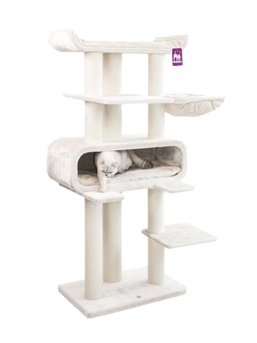 Petrebels Maine Coon Kratzbaum XXL Route 180 cm hoch Design Kratzbaum für große Katzen mit Ø 12cm und Ø 15cm Natur-Sisal Stämme Farbe Beige/Creme