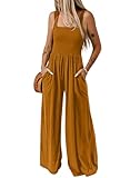 Dokotoo Womens Overalls Deep Yellow Jumpsuits for Women Casual Loose Fit Solid Color Wide Leg One Piece Sleeveless Jumpsuit Long Pant Rompers with Pockets Medium
