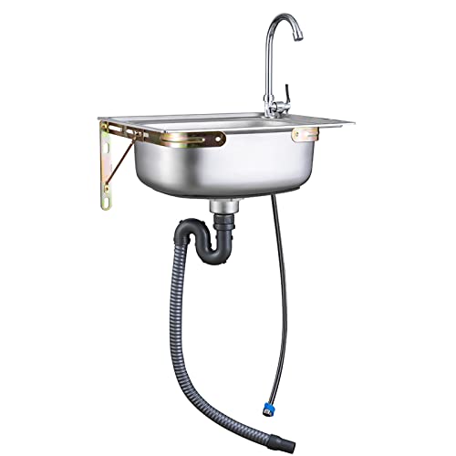 Fregadero de cocina de acero inoxidable montado en la pared, fregadero de un solo tazón para restaurante comercial, bar, uso en interiores y exteriores, garajes, barbacoa, camping, jardín