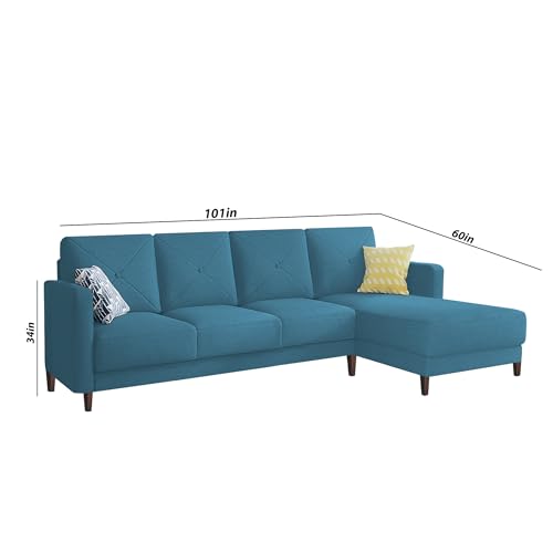 Image of Baloney RHS 6 Seater L Shape Sofa Set for Living Room (Turquise Fabric) Premium Fabric Sofa