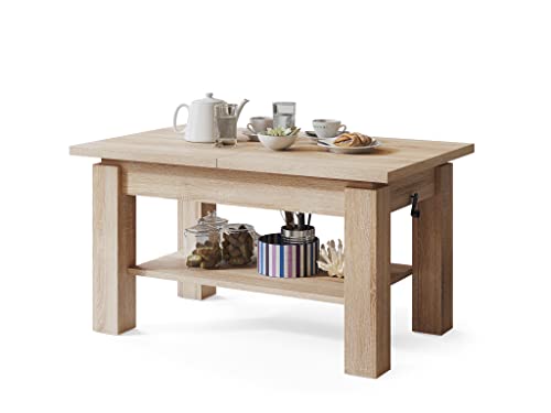 all4all Couchtisch Kaffetisch Wohnzimmertisch Astra mit Brett Höhenverstellbar Wotan Artisan Gold Craft Eiche Weiß Betonoptik Sonoma Eiche Matt Hochglanz 05 (Sonoma Eiche) Cover