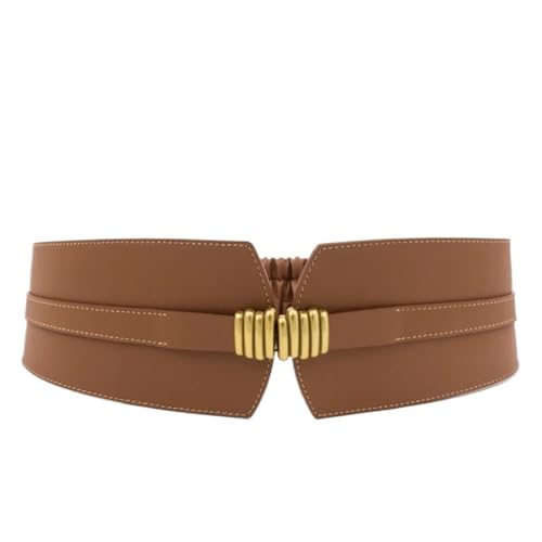 JSEIAJB Women's Outerwear With Wide Waistband And Waist ClosureGold Button Leather Elastic Waistband