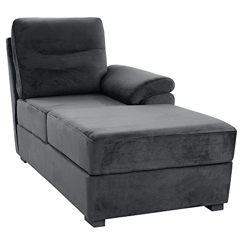 Image of Wakefit 3 Seater Sofa Chaise, Stone Grey, Velvet, L-Shape, Tufted Back & Seat, 3 Year Warranty, 190cm L x 94cm W x 95cm H