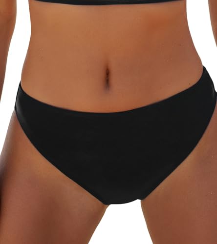 CUPSHE Womens Bikini Bottom Separate Mid Rise Modest Coverage Swim Bottom M Black