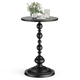 NTSJJTSS Side Table - Small Round Metal Accent Table for Living Room, Bedroom, Office - Modern Matte Black Pedestal Coffee Table for Small Spaces - 21' Height, Compact Drink Table for Sofa, Corners
