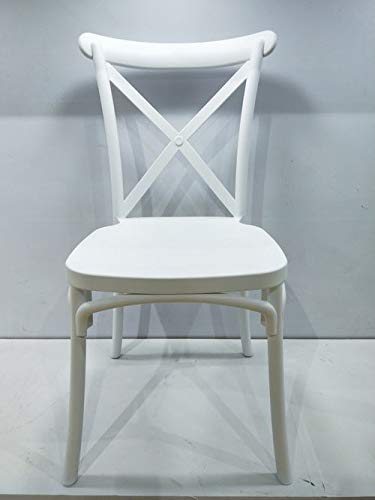 Silla Crossback de Polipropileno Blanca para Eventos y Comedor | Silla de Diseño Rústico Moderno Apilable | Resistente a Exterior e Interior | Medidas 90 x 48 x 49 cm