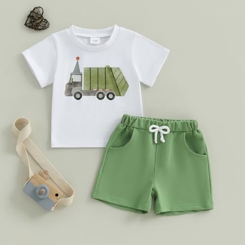 Douhoow Toddler Boy Outfits Farm Animals Truck Embroidery Short Sleeve T-Shirts Tops Casual Shorts Baby Boy Clothes2
