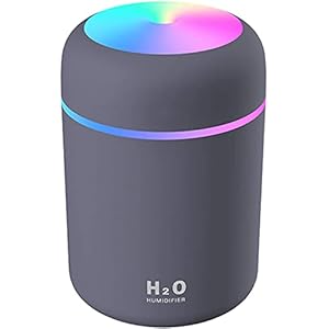 Luftbefeuchter, Mini USB Ultraschall Humidifier mit 300ml Wassertank, Automatische Abschaltung und Super leise, Bunter Cooler Nachtlichtfunktion für Auto, Büroraum, Schlafzimmer （schwarz）