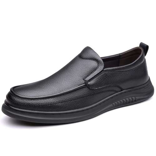 Mens Autumn Slip On Loafers Lightweight Casual Leather Shoes for Middle Aged and Elderly Dad Footwear