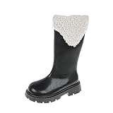 Fleece Cowgirl Boots for Girls:Fashion Winter Warm Cowboys Booties with Low Heel Side Zip Fall Dress Shoes Hiking Outdoor Footwear（Size12.5,Black