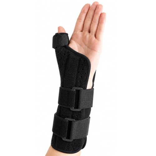 Férula de Pulgar con Soporte Metálico Extraíble Muñequera Estabilizadora para Esguinces Rizartrosis y Tendinitis Alivio del Dolor Ajustable Transpirable Unisex(Bien,L)