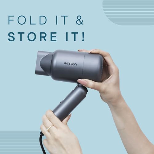 Image of WINSTON Ionic Foldable Hair Dryer - 1400W | Compact, Foldable, and Damage-Free Drying Blow Dryer with Low Noise & Overheat Protection - 1 Year Warranty (Grey)