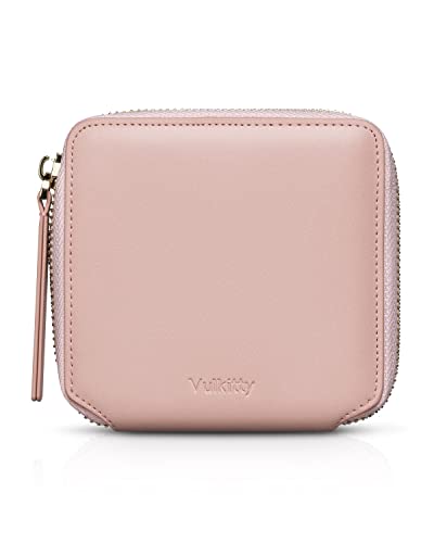 Image of Vulkitty Women Leather Wallet RFID Blocking Bifold Slim Coin Purse Credit Card Holder with Zipper Pocket Case, Pink, Classic