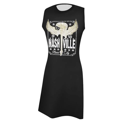 Mini robe t-shirt graphique imprimé guitare : style country rock sans manches