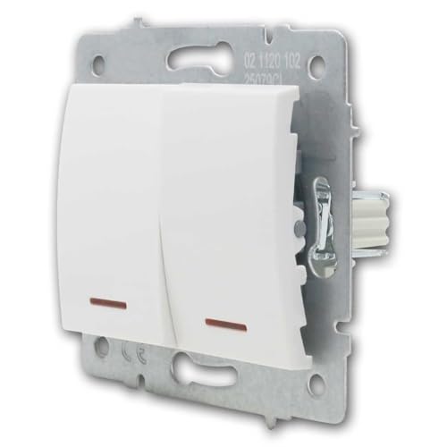 Interrupteur Encastrable Double avec Voyant Lumineux LED LOGI Blanc