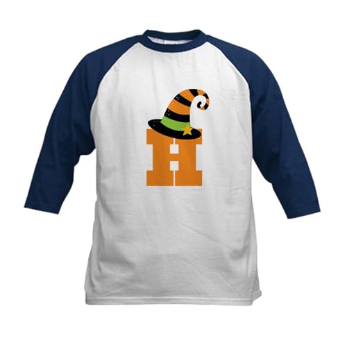 CafePress Halloween Letter H Witch Monogram Kids Baseball Je Kids Cotton Baseball Jersey, 3/4 Raglan Sleeve Shirt Navy/White