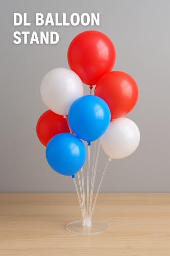 Image of DL Balloon Stand Set - Pack of 2 | Clear Table Desktop Balloon stand Holder with 7 Plastic Sticks, 7 Cups & 1 Base Each | Reusable Decoration Stand for Birthday, Wedding, Anniversary & Home Decor