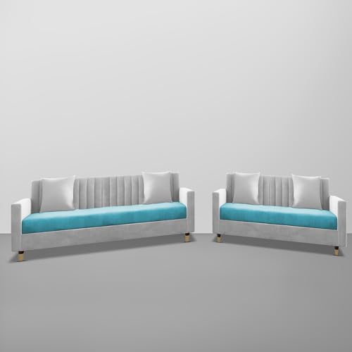 Image of Casaliving Garcia 3+2 Seater Sofa Set for Living Room (Turquise - Grey)