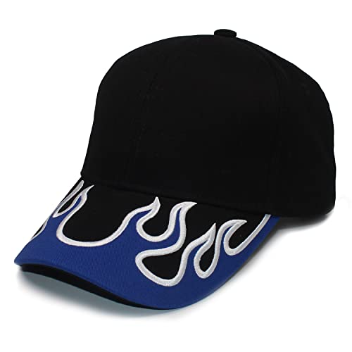XUAN SUN Racing Embroidered Flame Baseball Cap Snapback Trucker Hiking Hat (Blue), 7 1/4-7 3/8