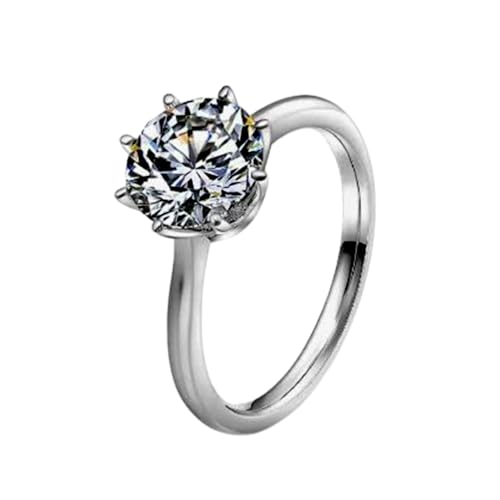 Bague de mariage moissanite argent 925 massif solitaire rond femme DEF VVS RNG-1738