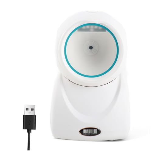 Dioche Scanner de Codes-Barres Scanner de Codes-Barres de Bureau X3-800 Haute Vitesse 1D - Lecteur de 1D/2D/QR, Compatible USB Mains Libres, Idéal pour la Vente au Détail et Les Supermarchés (White)