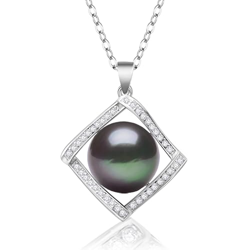 Tahitian Black Pearl Necklace for Women – 12-13mm AAAA Quality Real Pearl Pendant in 925 Sterling Silver, Adjustable Chain – Elegant Jewelry Gift for Wife, Mom, Anniversary, Birthday
