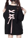 EMILYLE Womens T-Shirt Back Lace Up Tops Colorful Short Sleeve T-Shirt Summer Wear Personalized Tee(Black,L)