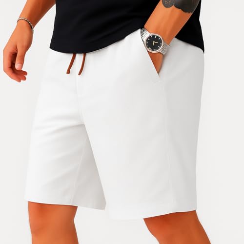Image of Vogaan Men's Casual Slim Fit Shorts | Stylish Knee-Length Shorts with Elastic Waist | Summer Wear Short with Side Pockets for Gym Travel & Outdoor