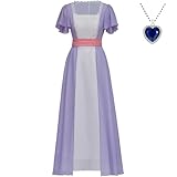 Titanic Rose Cosplay Costume Rose Purple Dress with Necklace Women Evening Party Gown Regency Dress (XL)
