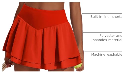 Image of PINSPARK Womens Tennis Skirt Pleated High Waisted Golf Skort with 3 Pockets | Double Ruffle, Soft, Lightweight, Quick Dry, Tummy Control Athletic Skirts, Workout Skorts, for Pickleball, Running, Casual