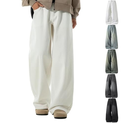 Mens Baggy Jeans Y2K Hip Hop Wide Leg Denim Pants Vintage Wash High Waisted Loose Fit Streetwear Skater Trousers