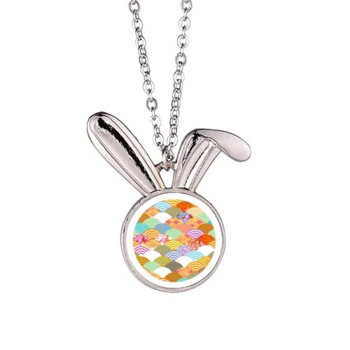 Collier lapin japonais en argent avec pendentif aux motifs de fleurs et squama