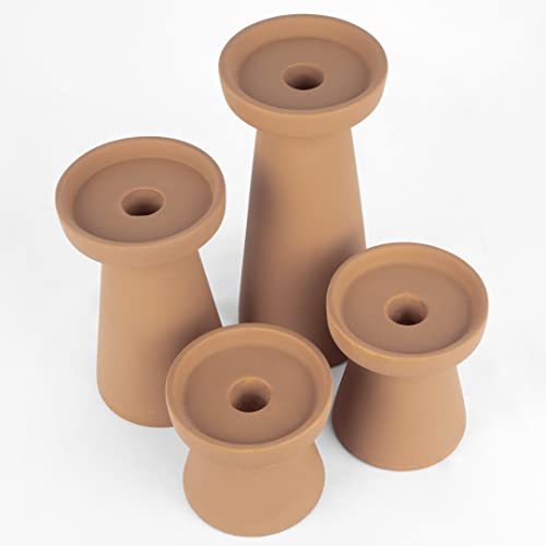 Koyal Wholesale Matte Terracotta Ceramic Pillar And Taper Candle Holders, Rustic Stoneware Unity Candle Holder, Set Of 4 #TOP6