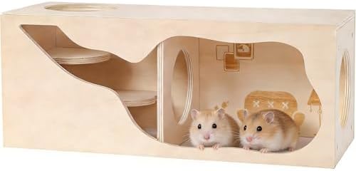 Hamster Hideout, Composable DIY Secret Peep Wooden House for Small Animals Pets, Dwarf Hamsters, Syrian Hamsters, Gerbils, Hedgehogs, Rats, Mice