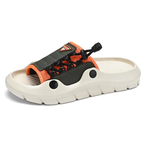 Men'S Breathable Mesh Slide Sandals - Comfortable Flat Open-Toe Slippers with Cover Patches, Casual Summer Outdoor Activity Shoes, Black/Khaki/White, EVA Sole & Insole, Perfect for Casual Attire