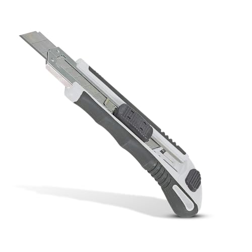 Image of FREEMANS 18mm Self-Loading Snap Off Cutter with Bi-Material Soft Rubbered Handle Grip, 3 Cutter Blades & Blade Storage Tray, Auto Lock Blade, Paper Cutter Blade For Office /Home /School Purpose