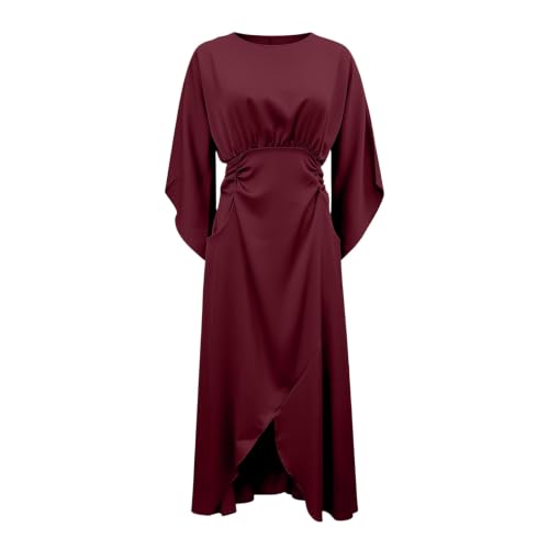 Women's Batwing Sleeve Maxi Dress Soft High Waist Evening Gown 2026 Red - image 4