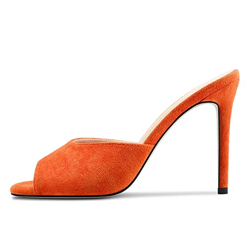 Image of TNYNFBEB Women Stiletto High Heel Peep Open Toe Sandals Slingback Slip-on Wedding Office Cute Basic Classic 3.9 Inches Heels