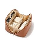EACHY Travel Makeup Bag,Large Capacity Cosmetic Bags for Women,Waterproof Portable Pouch Open Flat Toiletry Bag Make up Organizer with Divider and Handle, Gifts for Women (Brown, Medium)