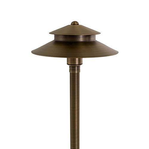VOLT Stratum 12V Brass 2-Tier Path Light (9" Shade, 25" Tall) for Low Voltage Landscape Lighting on Outdoor Pathway, Walkway, Garden, Driveway or Patio