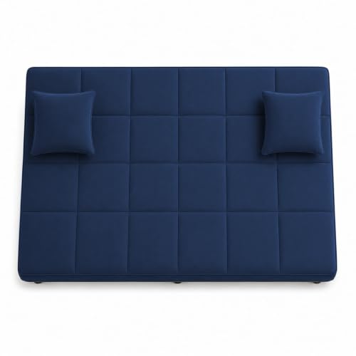 Image of Adorn India Alyssum 3 Seater Sofa Cum Bed 4X6 Velvet 2 Cushions (Color Blue) and Suitable for All Indoor, with 3 Years Warranty