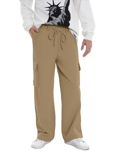 Cromoncent Men's Parachute Cargo Pants Outdoor Lightweight Joggers Baggy Pants,Small-X-Large