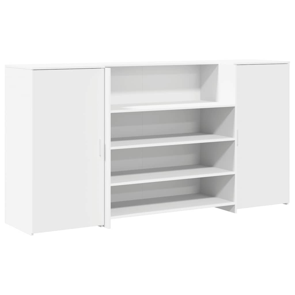 Mesa de recepción blanca de 200 x 50 x 103,5 cm, material de madera, mesa de oficina con armario y gran espacio de almacenamiento, diseño moderno para oficina, consulta, hotel, salón